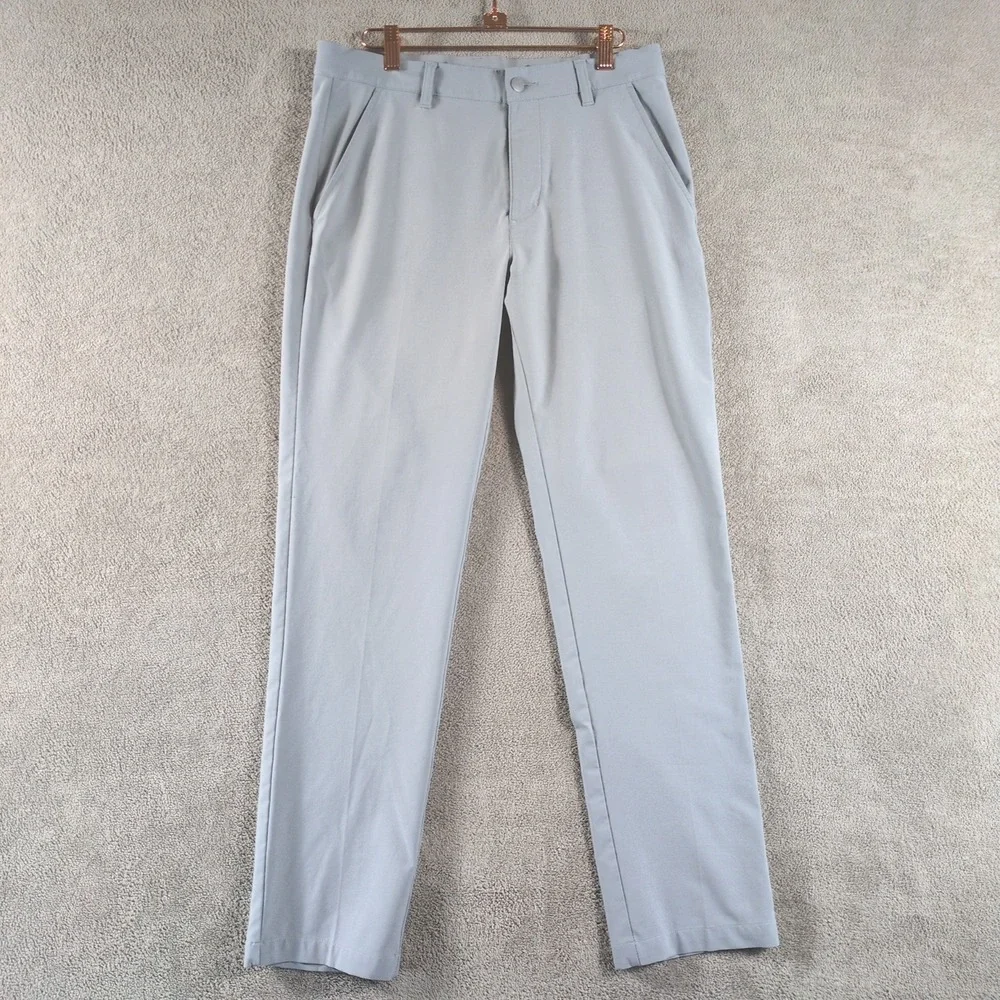 Adidas Mens Golf Pants Light Gray Flat Front Size 30x32 Polyester Spandex‎